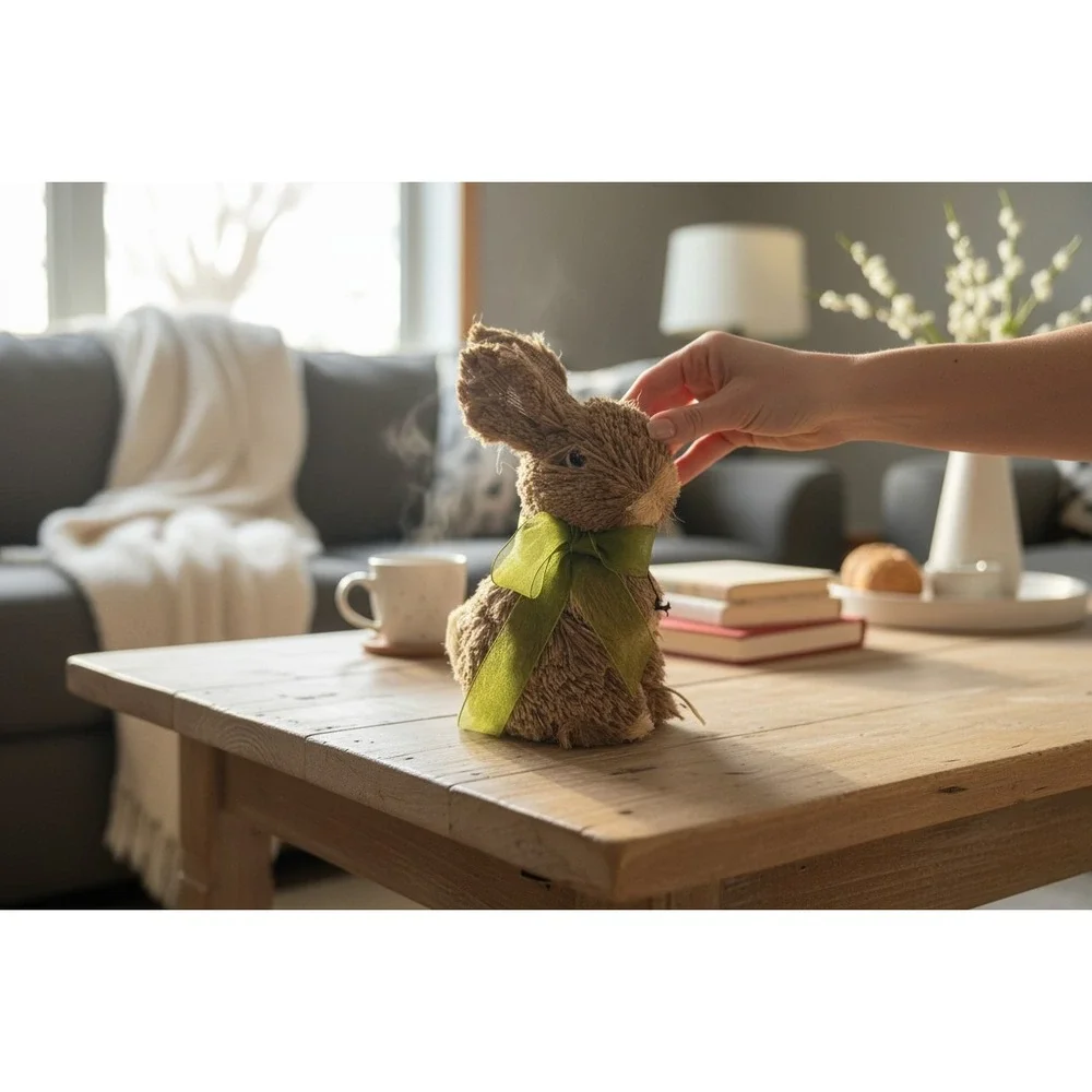 Sisal Easter Bunny Figurine OS Brown‎ Very Good Rustic Spring Decor